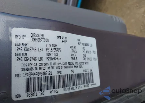 1997 Plymouth Grand Voyager Se z USA, uszkodzony, nr VIN 1P4GP44R8VB467121